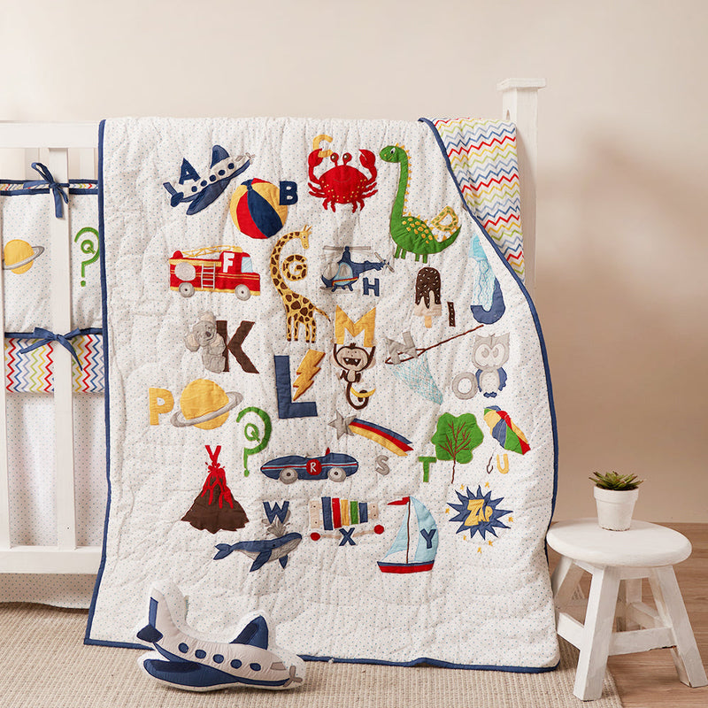 Alphabets Blue Complete Crib Bedding Set (With Bumper)