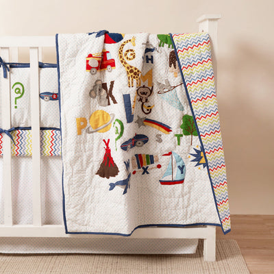 Alphabets Blue Complete Crib Bedding Set