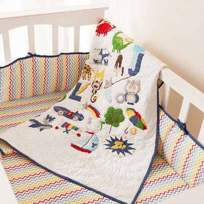 Alphabets Blue Complete Crib Bedding Set (With Bumper)