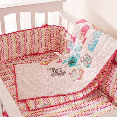 Alphabets Pink Complete Crib Bedding Set (With Bumper)