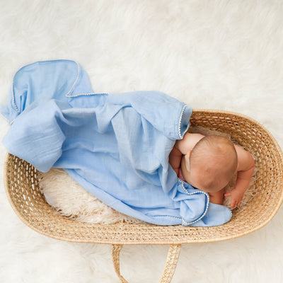 Blue Pom Pom Swaddle