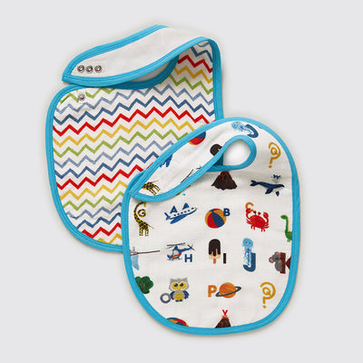 Alphabets Blue Organic Bib Set