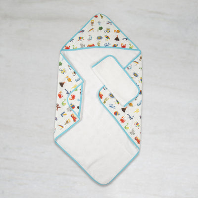 Alphabets Blue Organic Muslin Hooded Towel