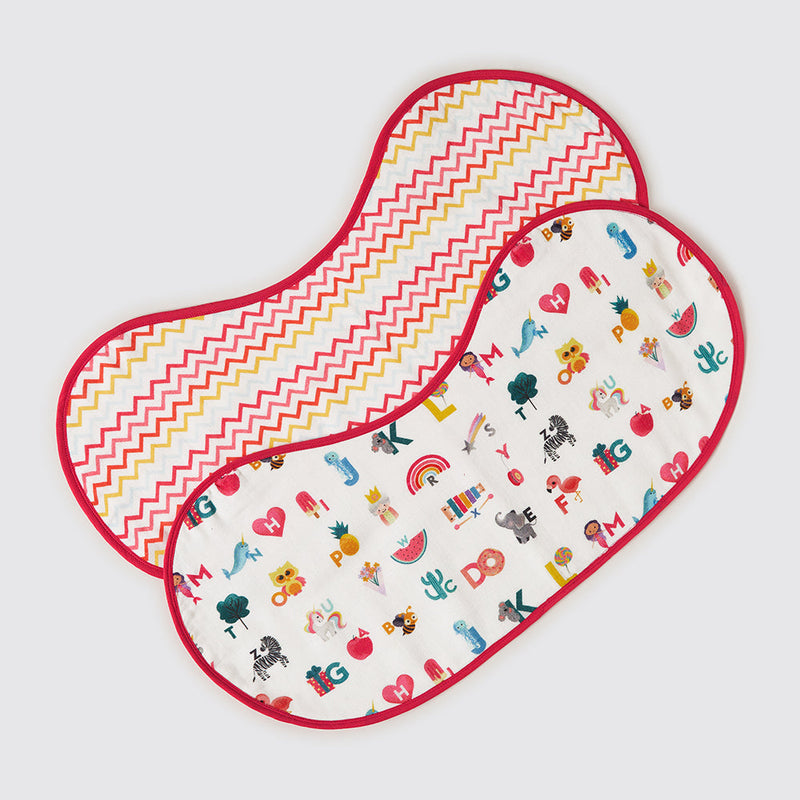 Alphabets Pink Organic Burp Cloth/Bib Set