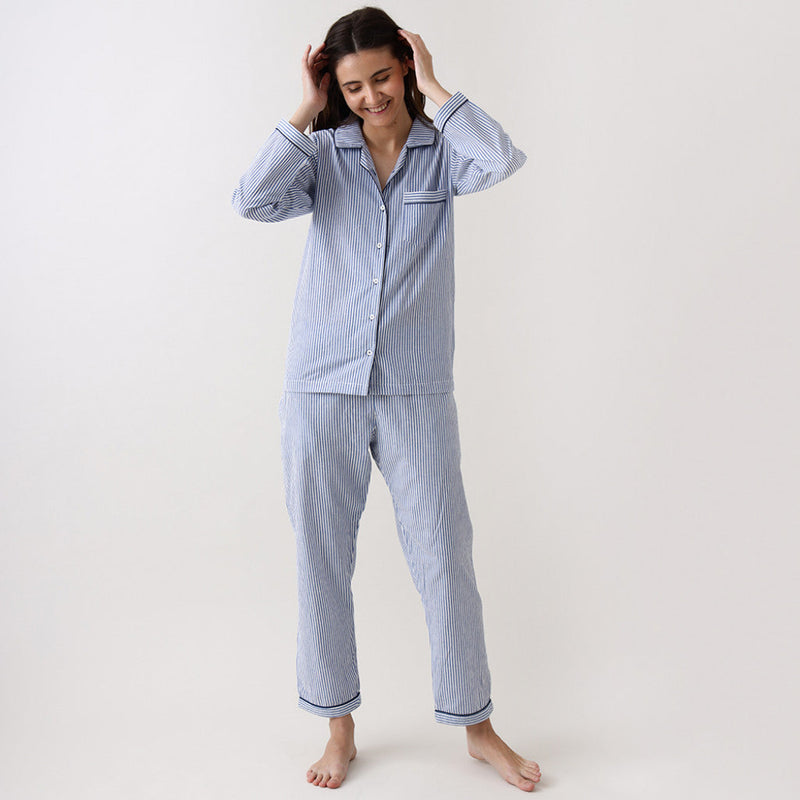 Women Navy Stripes Pajama Set