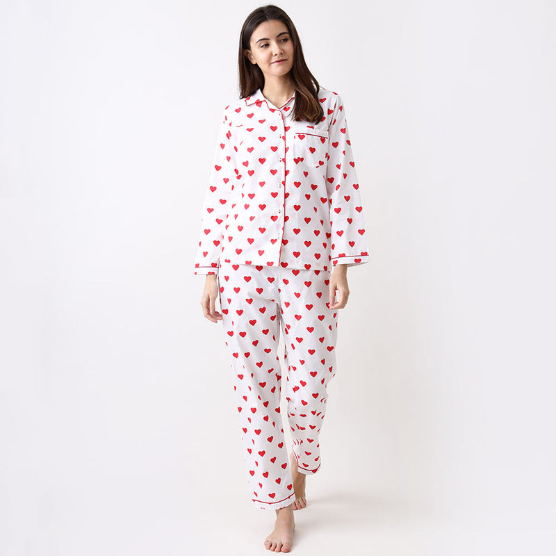 Women Red Hearts Pajama Set