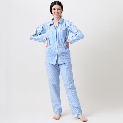 Women Classic Blue Gingham Pajama Set
