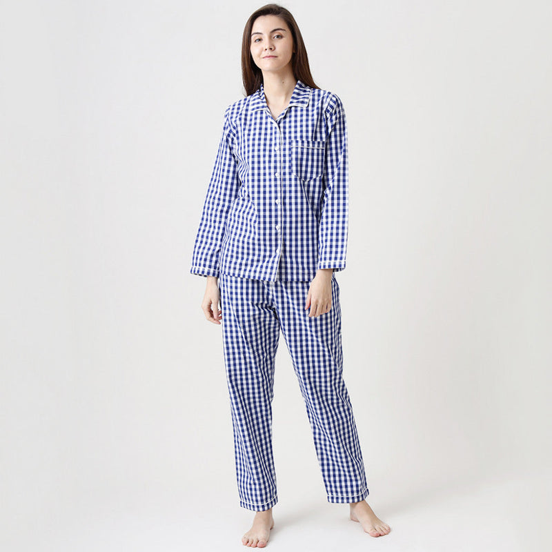 Women Classic Navy Gingham Pajama Set