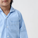 Classic Blue Gingham Pajama Set For Kids