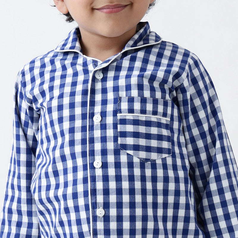 Classic Navy Gingham Pajama Set For Kids