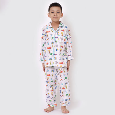 Alphabets Blue Organic Pajama Set For Kids