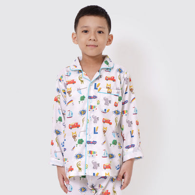 Alphabets Blue Organic Pajama Set For Kids