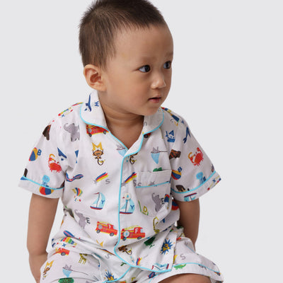 Alphabets Blue Organic Shorts Set  For Kids