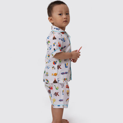 Alphabets Blue Organic Shorts Set  For Kids