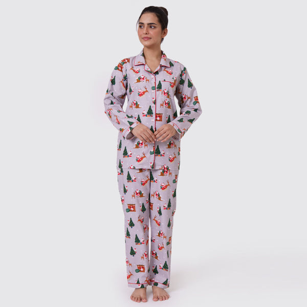 Women Santa At Home (Grey) Pajama Set