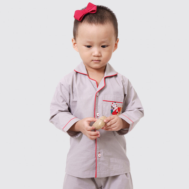 Santa In Sleigh (Grey) Pajama Set