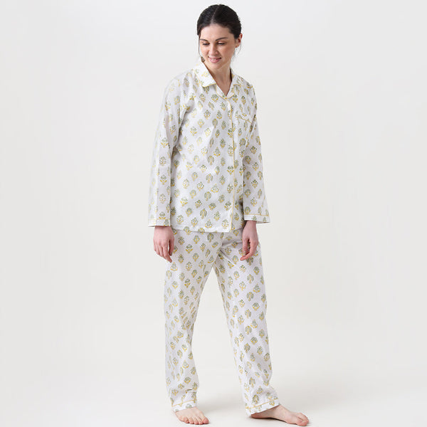 Women Madison Blockprint Pajama Set (Yellow)
