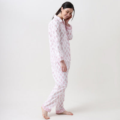 Women Madison Blockprint Pajama Set (Pink)