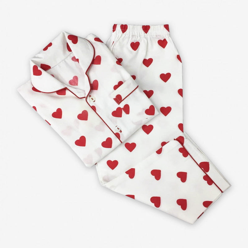 Red Hearts Pajama Set For Kids